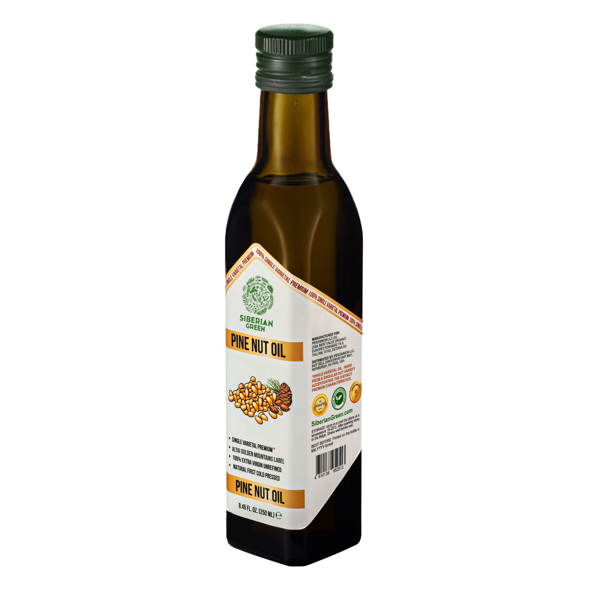 Olio di Pinolo Biologico Verde Siberiano - Spremuto a freddo | Bottiglia di vetro da 250 ml