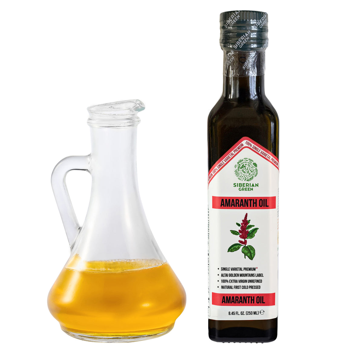 Olio di amaranto verde siberiano - Spremuto a freddo | Bottiglia di vetro da 250 ml