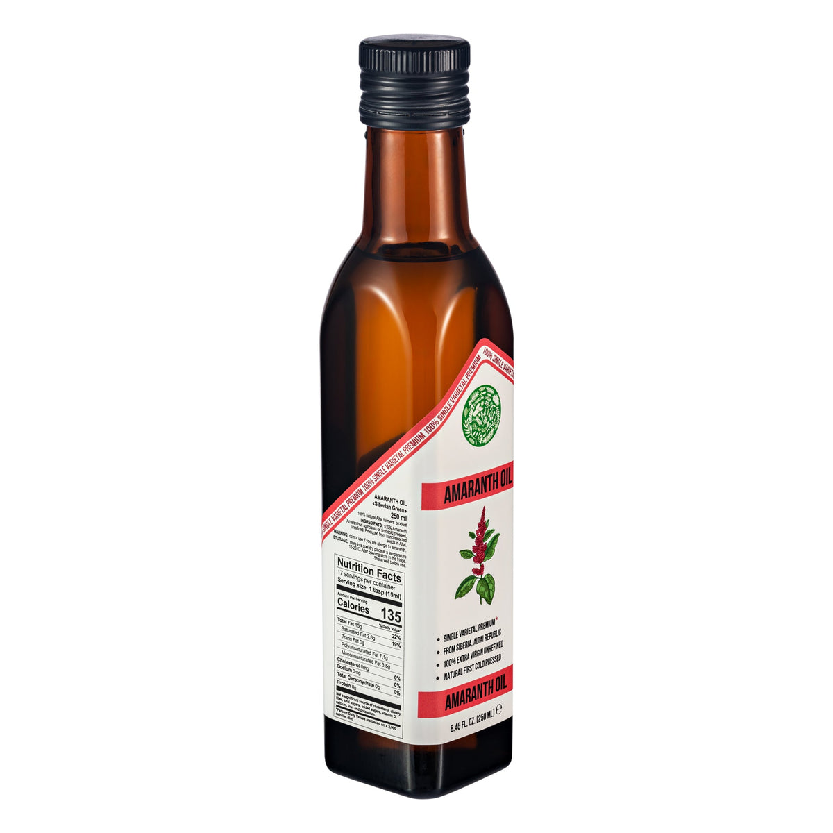 Olio di amaranto - Bottiglia di vetro Premium spremuta a freddo da 250 ml