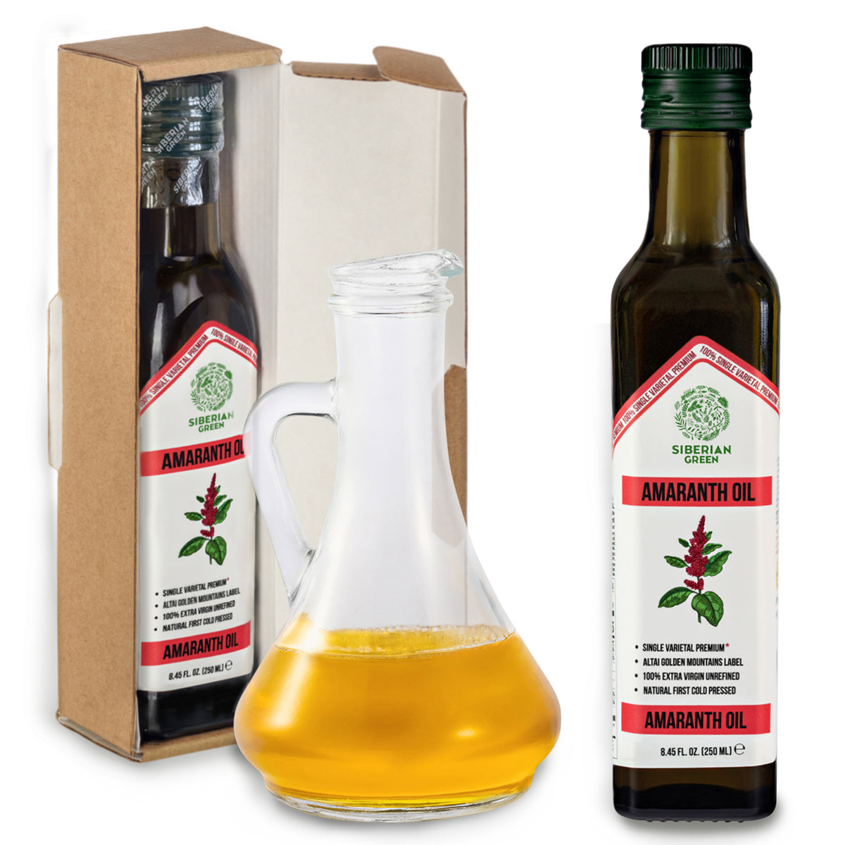 Olio di amaranto verde siberiano - Spremuto a freddo | Bottiglia di vetro da 250 ml