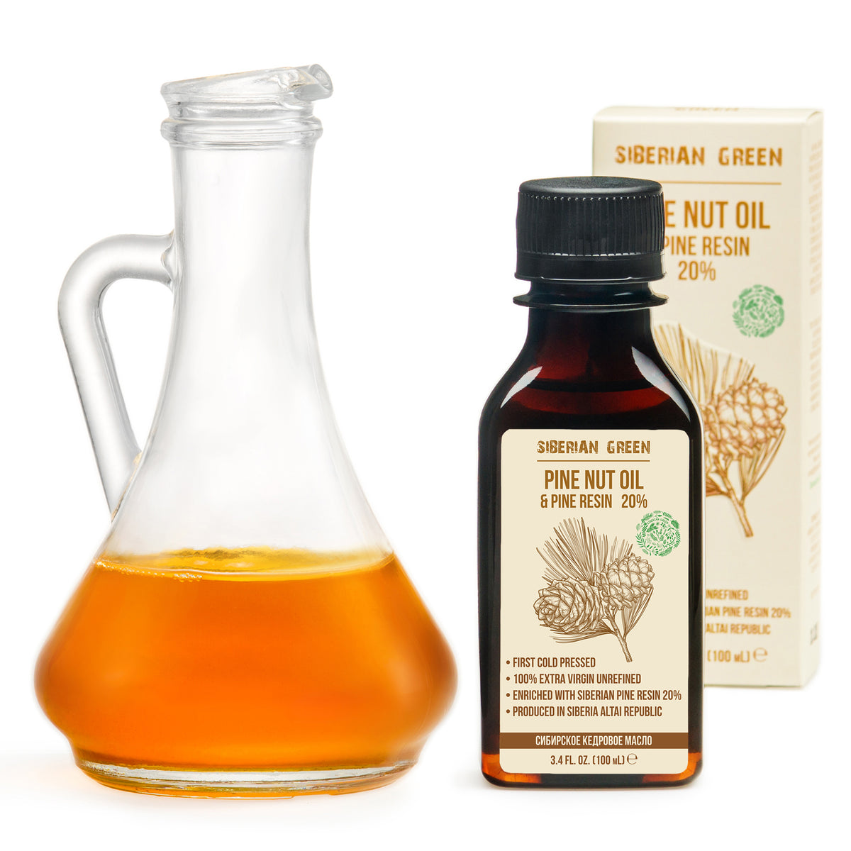 Olio di pinoli siberiani con resina di cedro - 100ml | 100% naturale e spremuto a freddo
