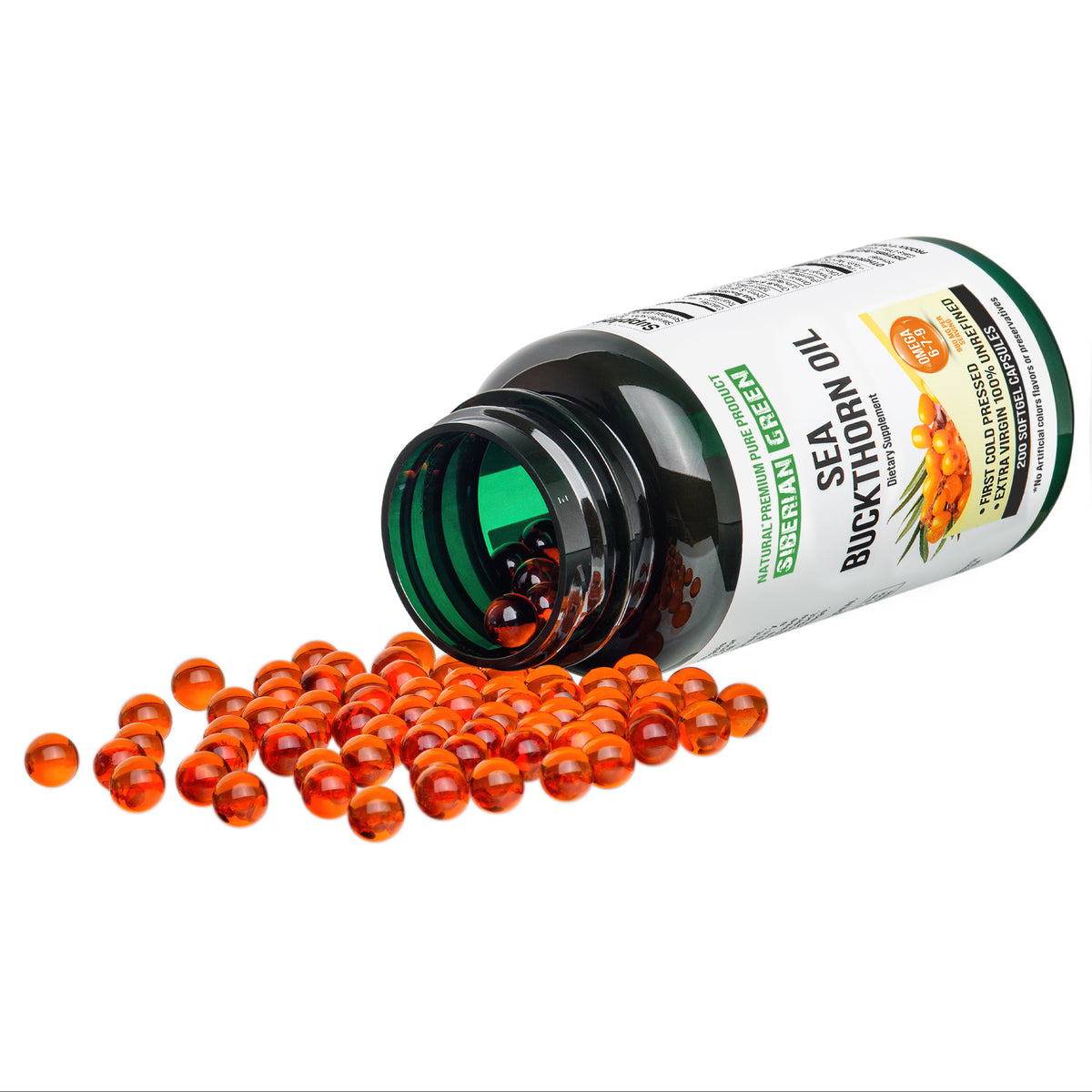 Capsule di olio di olivello spinoso siberiano - 200 capsule molli spremute a freddo