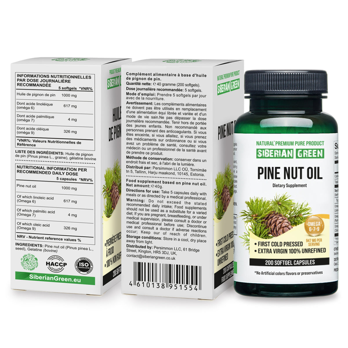 Capsule di olio di pinoli siberiani - 200 capsule molli - Raccolta selvatica e spremitura a freddo