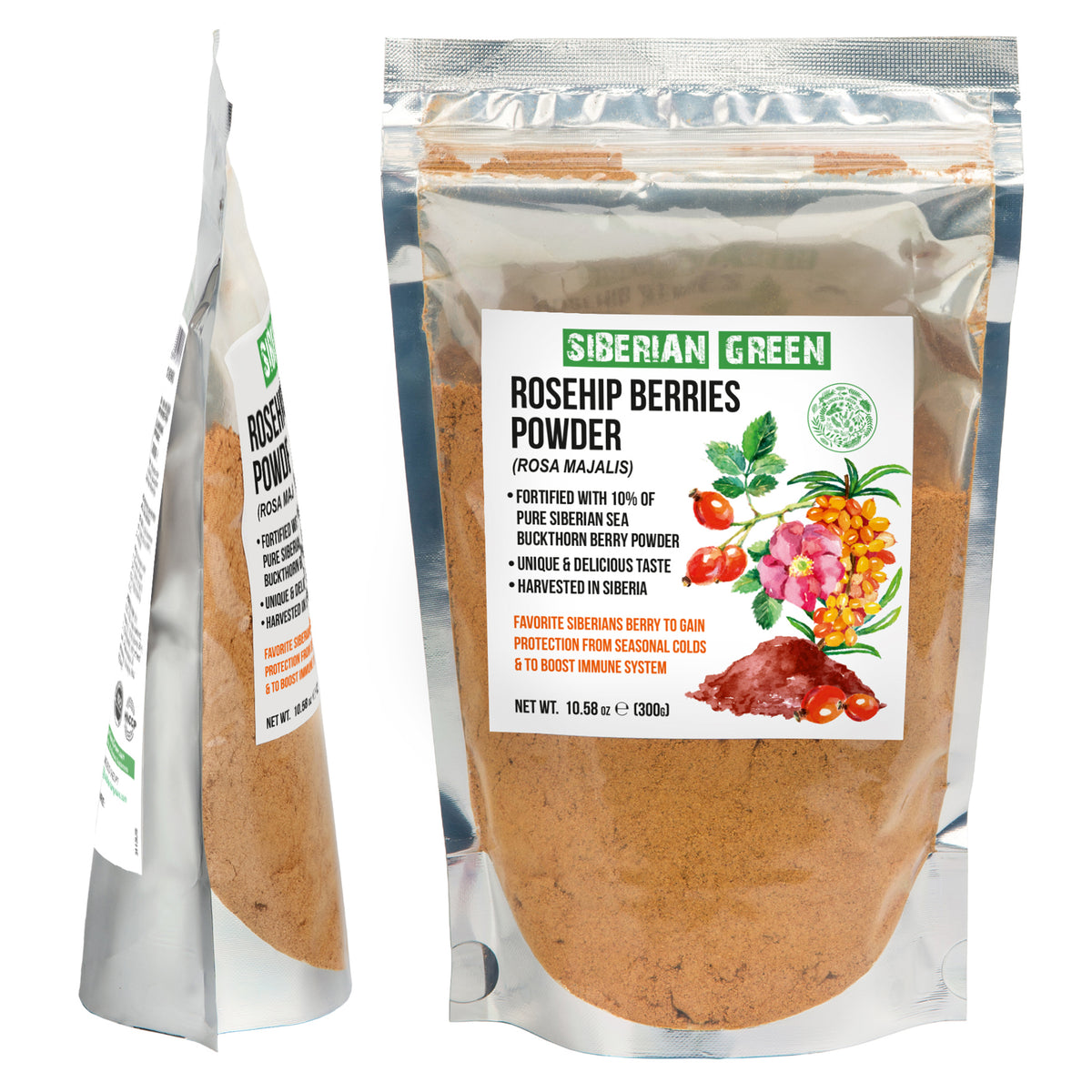 Siberian Green Wild Rose Hip & Sea Buckthorn Powder - 300 g (10,58 oz)