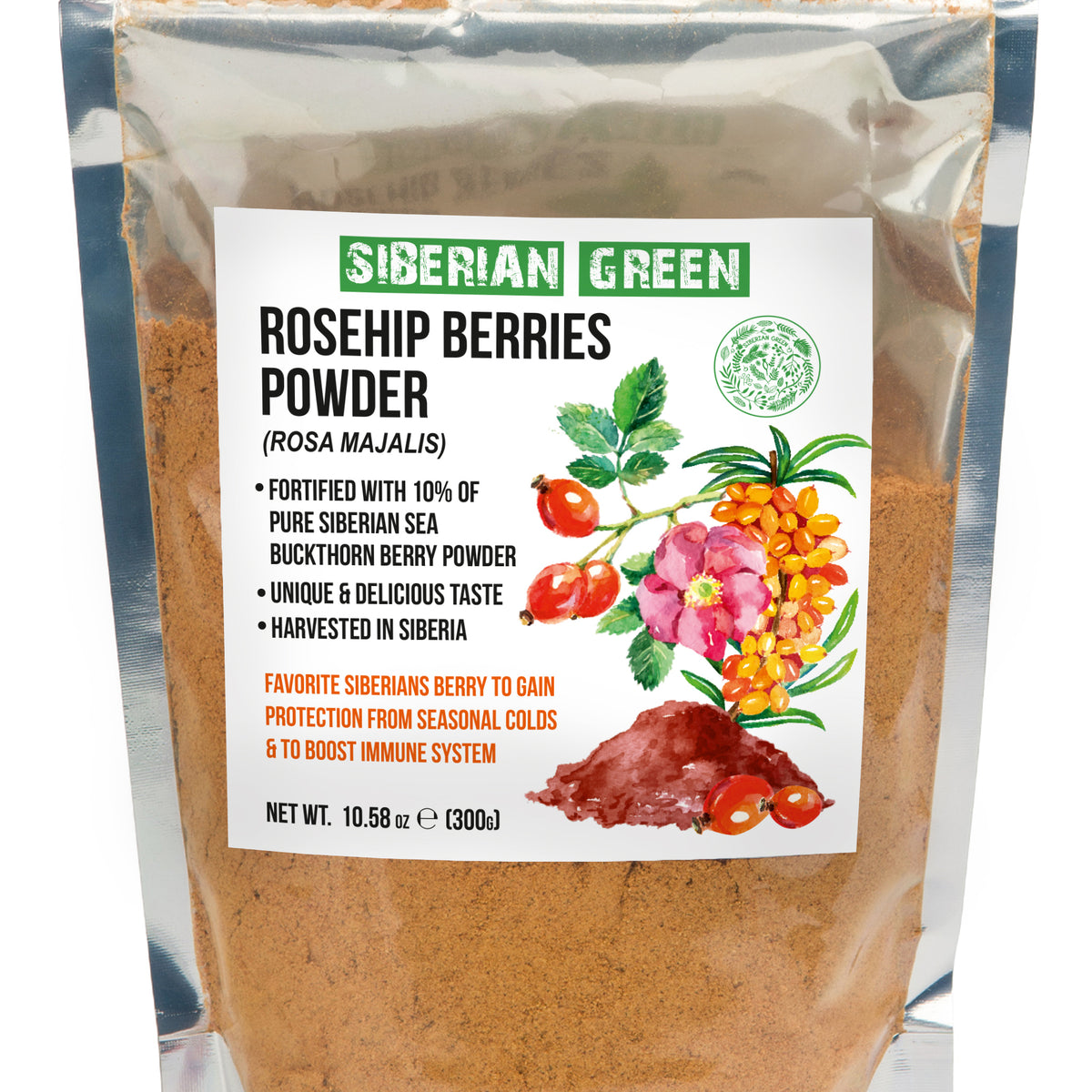 Siberian Green Wild Rose Hip & Sea Buckthorn Powder - 300 g (10,58 oz)