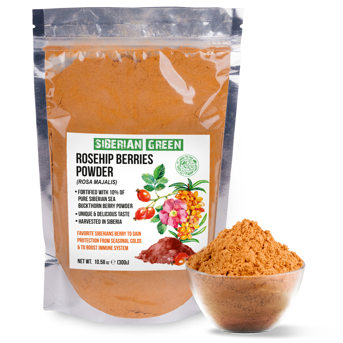 Siberian Green Wild Rose Hip & Sea Buckthorn Powder - 300 g (10,58 oz)