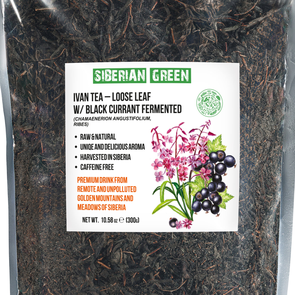 Tè verde siberiano Ivan - 300 g (10,58 oz) | Premium Ivan-Chai fermentato in foglie sfuse con foglie di ribes nero