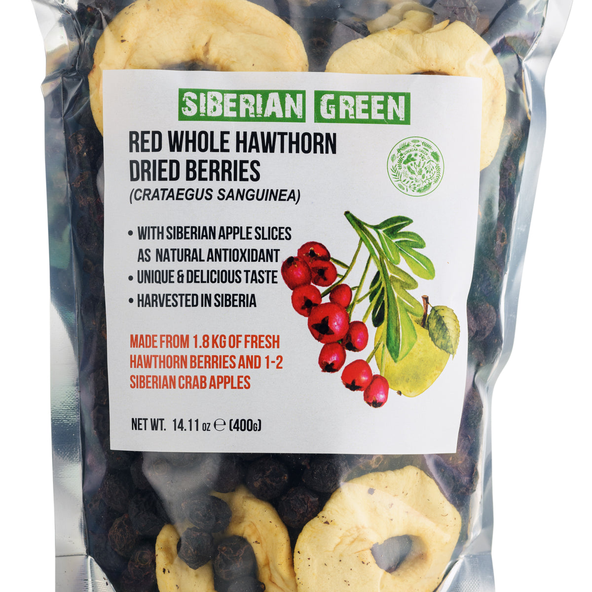 Bacche di biancospino rosso selvatico con mela siberiana - 400 g (Crataegus Sanguinea)