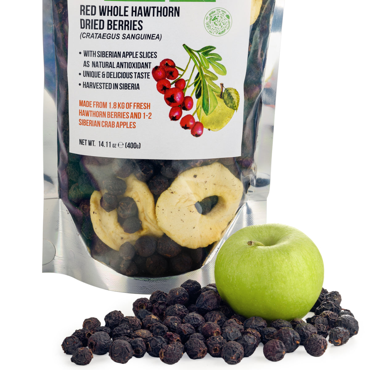 Bacche di biancospino rosso selvatico con mela siberiana - 400 g (Crataegus Sanguinea)