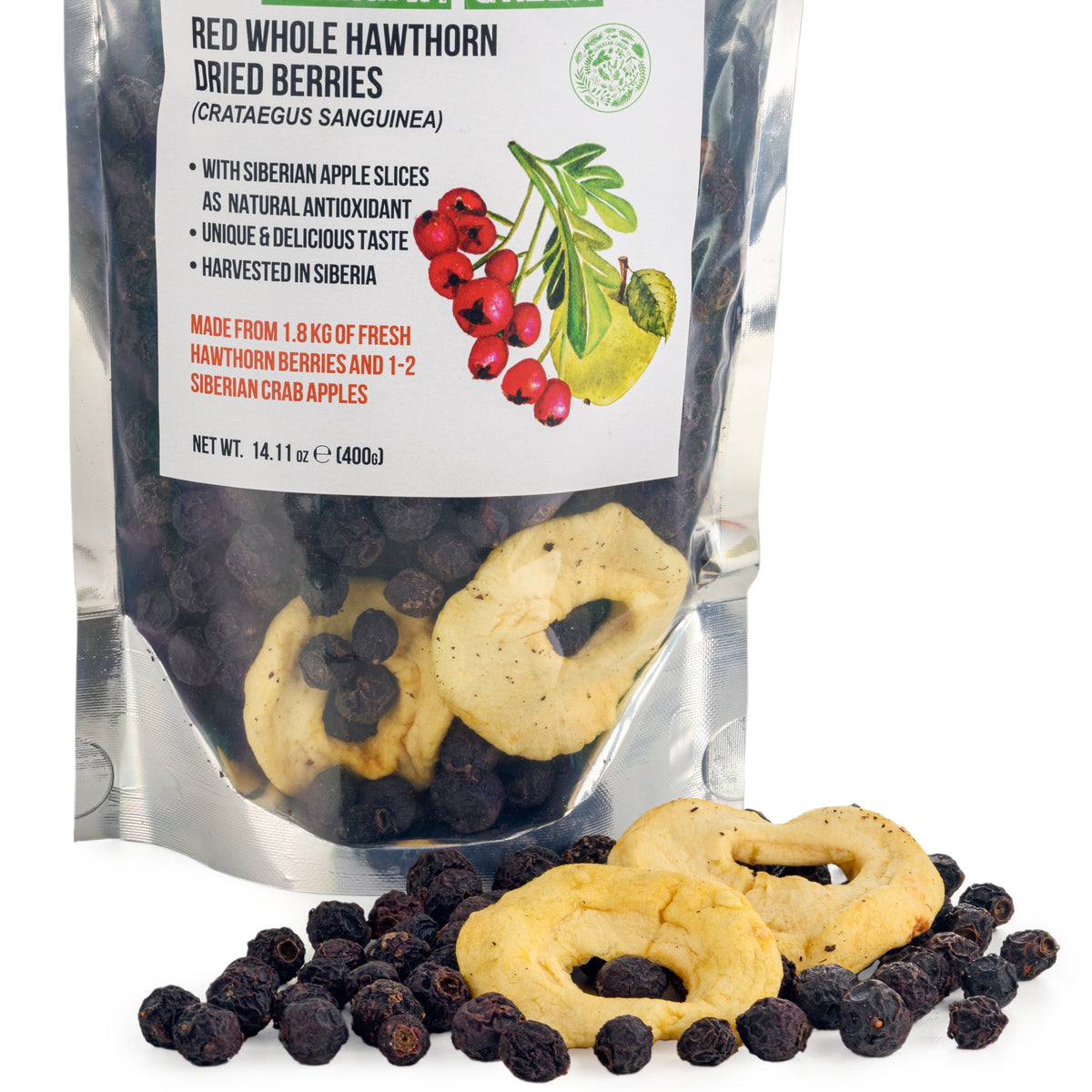 Bacche di biancospino rosso selvatico con mela siberiana - 400 g (Crataegus Sanguinea)