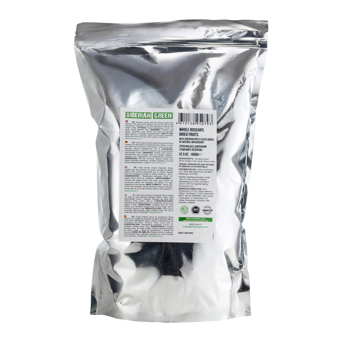 Semi interi di rosa canina essiccata siberiana con fettine di mela - 1 kg | Prodotto conservato con tutti i nutrienti naturali