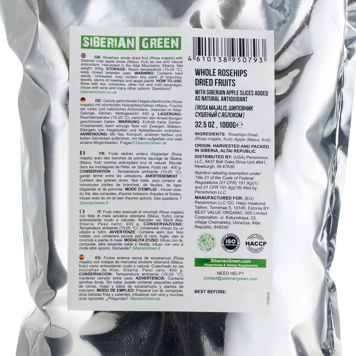 Semi interi di rosa canina essiccata siberiana con fettine di mela - 1 kg | Prodotto conservato con tutti i nutrienti naturali