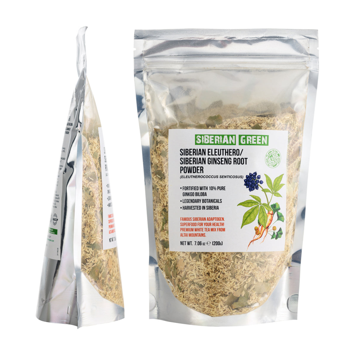 Polvere di radice di Ginseng siberiano con Ginkgo Biloba - 200g | Radice di Eleuthero 100% naturale dalla Taiga di Altai