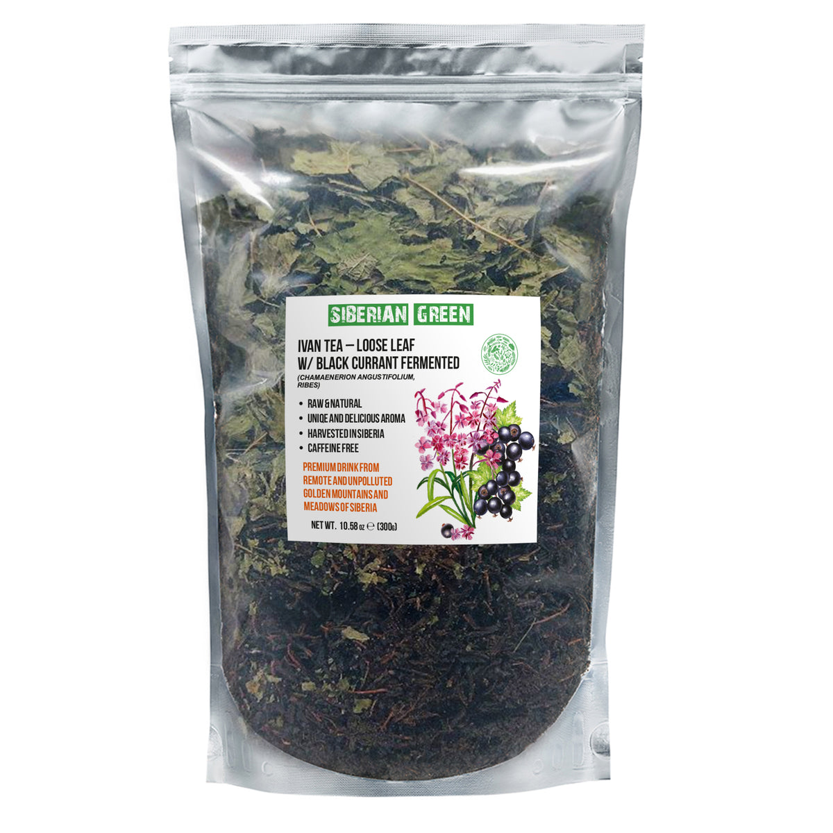 Tè verde siberiano Ivan - 300 g (10,58 oz) | Premium Ivan-Chai fermentato in foglie sfuse con foglie di ribes nero