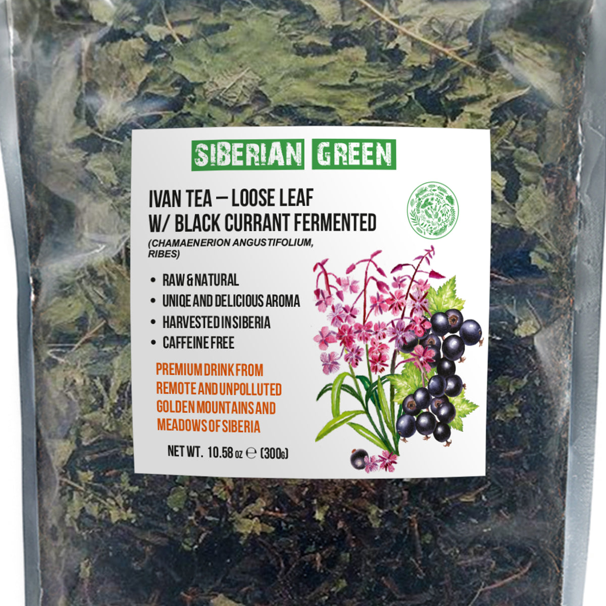 Tè verde siberiano Ivan - 300 g (10,58 oz) | Premium Ivan-Chai fermentato in foglie sfuse con foglie di ribes nero