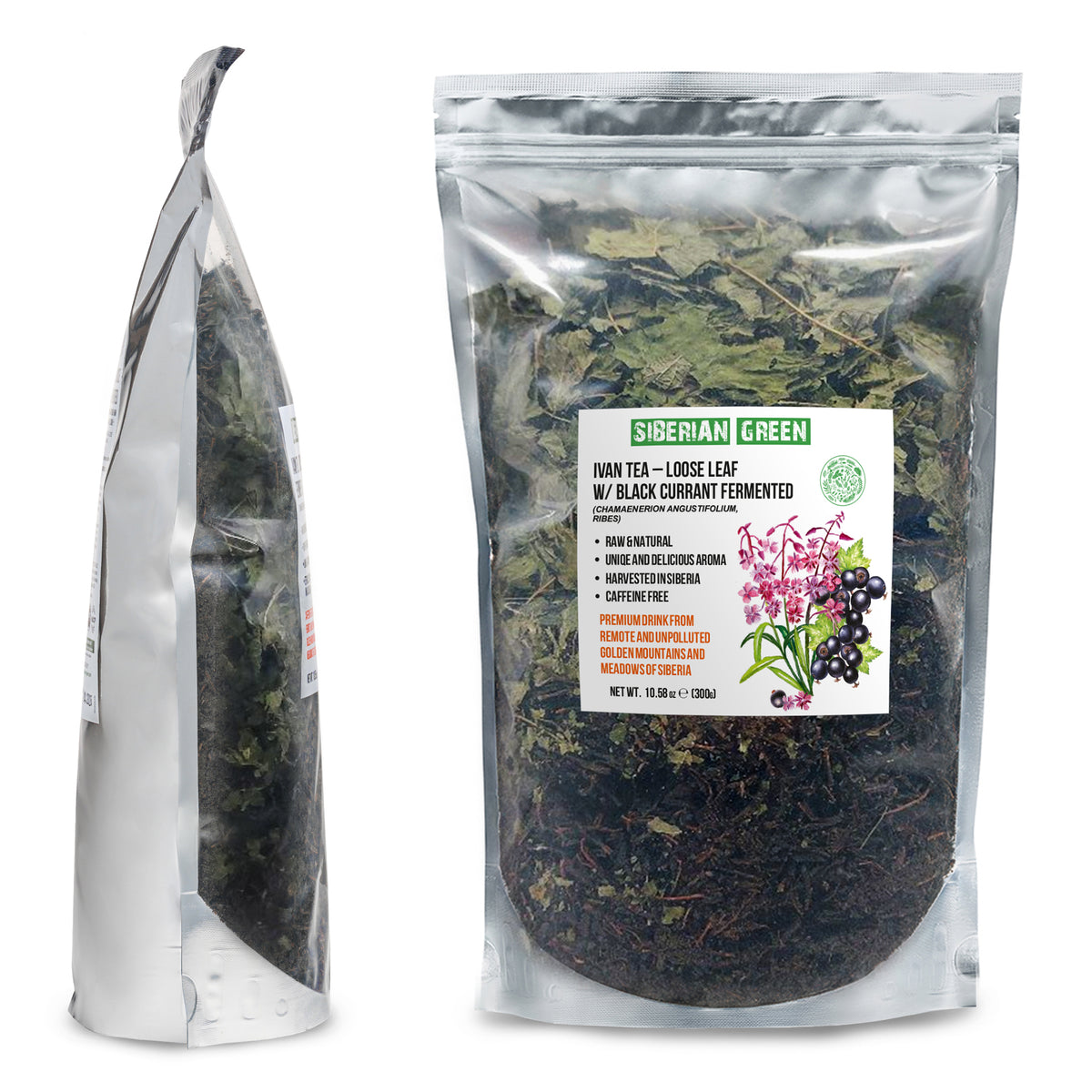 Tè verde siberiano Ivan - 300 g (10,58 oz) | Premium Ivan-Chai fermentato in foglie sfuse con foglie di ribes nero