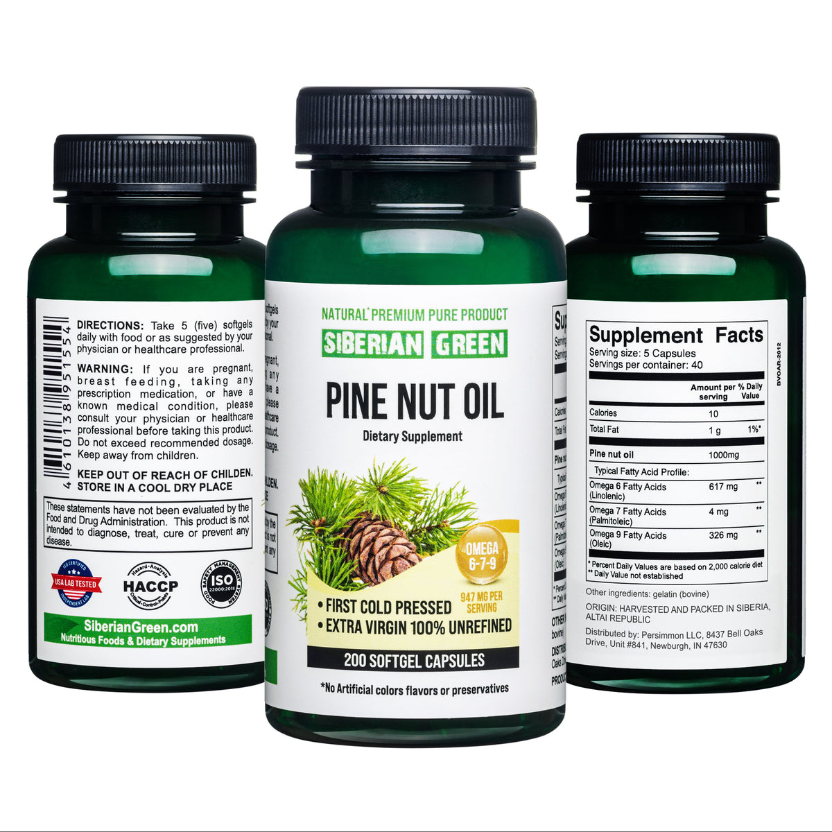 Capsule di olio di pinoli siberiani - 200 capsule molli - Raccolta selvatica e spremitura a freddo