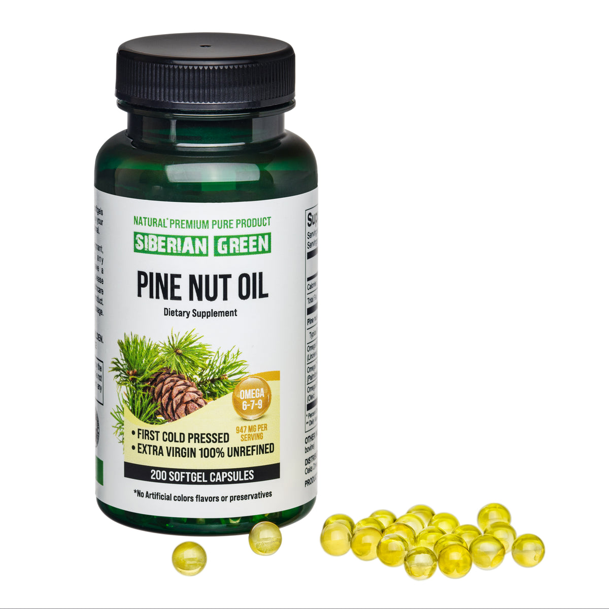 Capsule di olio di pinoli siberiani - 200 capsule molli - Raccolta selvatica e spremitura a freddo