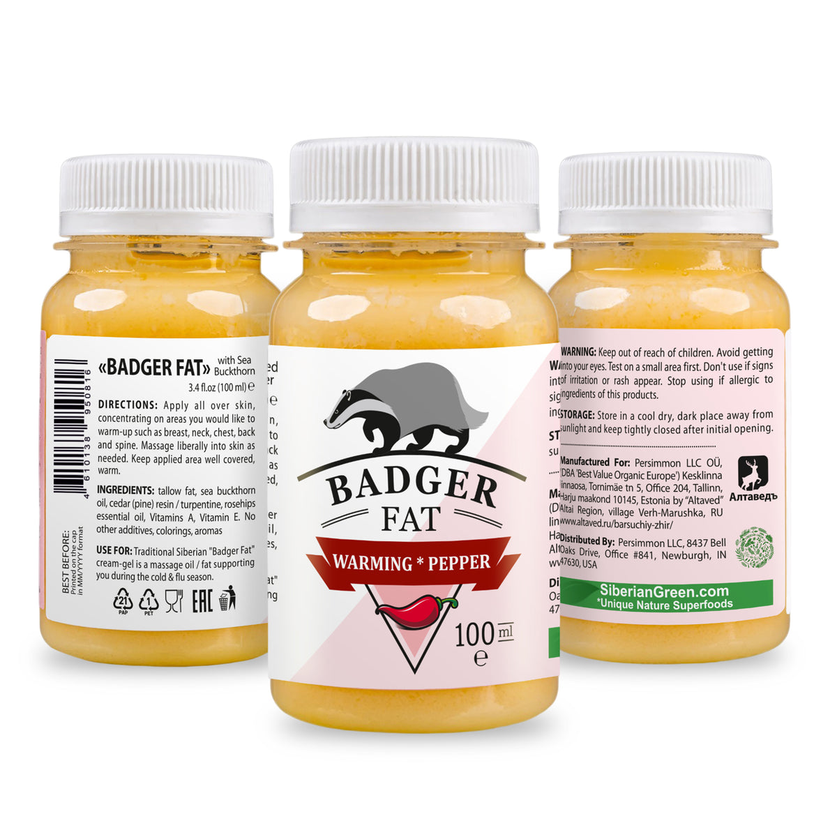 Crema-gel al grasso di tasso riscaldante verde siberiano - 100ml