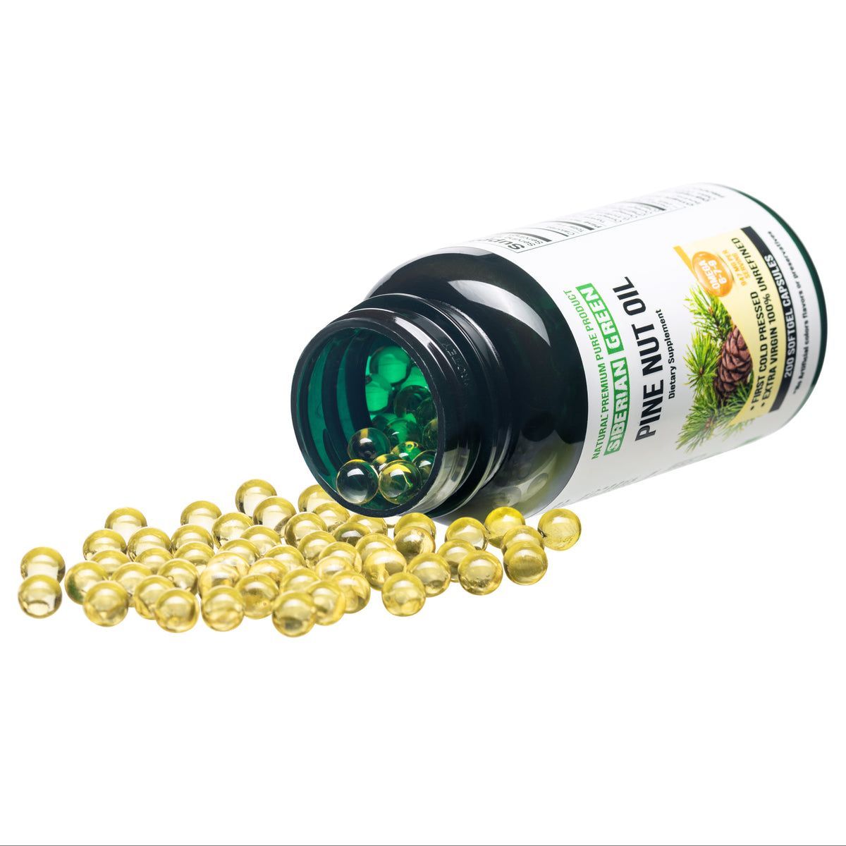 Capsule di olio di pinoli siberiani - 200 capsule molli - Raccolta selvatica e spremitura a freddo
