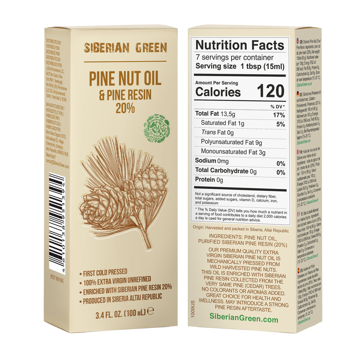 Olio di pinoli siberiani con resina di cedro - 100ml | 100% naturale e spremuto a freddo