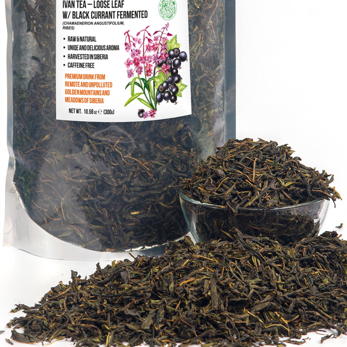 Tè verde siberiano Ivan - 300 g (10,58 oz) | Premium Ivan-Chai fermentato in foglie sfuse con foglie di ribes nero