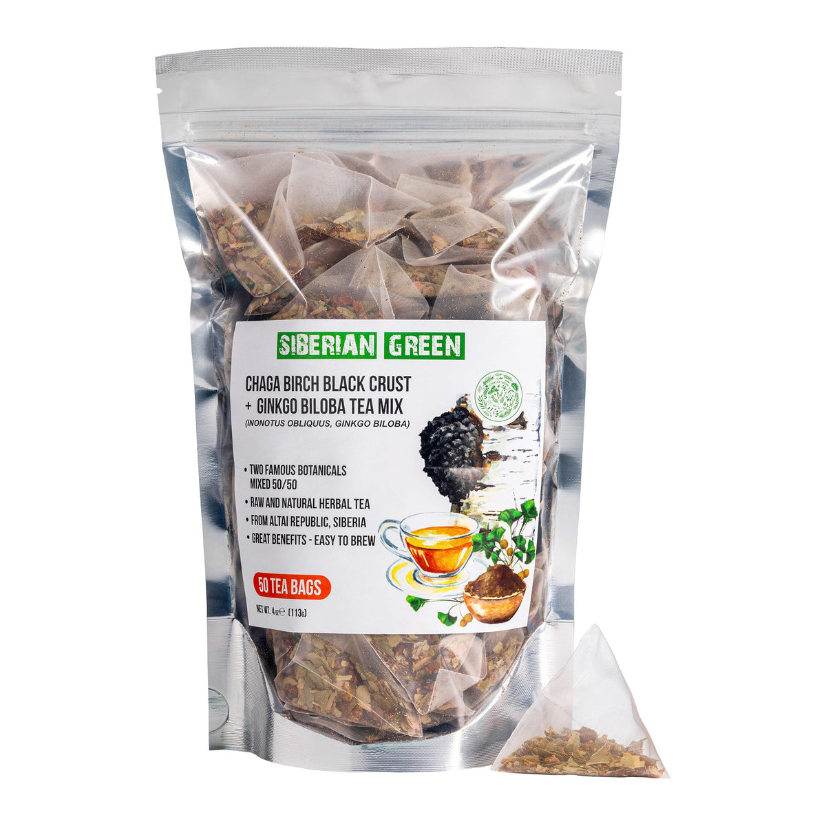 Foglie essiccate di Ginkgo Biloba utilizzate nella miscela di tè