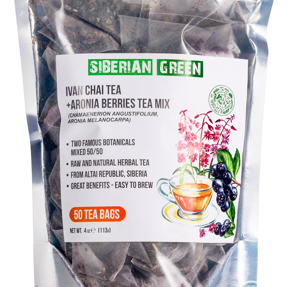 Tè verde siberiano Ivan Chai e bacche di Aronia 