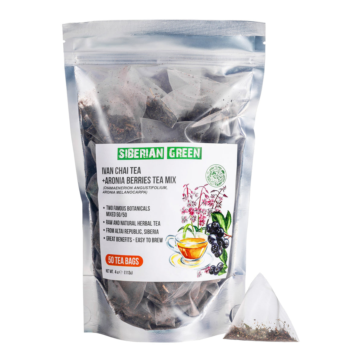 50 Tè verde siberiano Ivan Chai e bacche di Aronia 