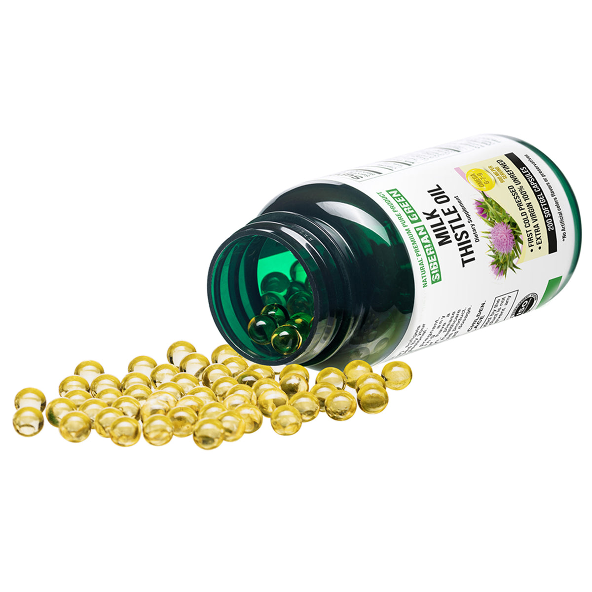 Capsule di olio di cardo mariano verde siberiano - 200 capsule molli - spremute a freddo e non raffinate